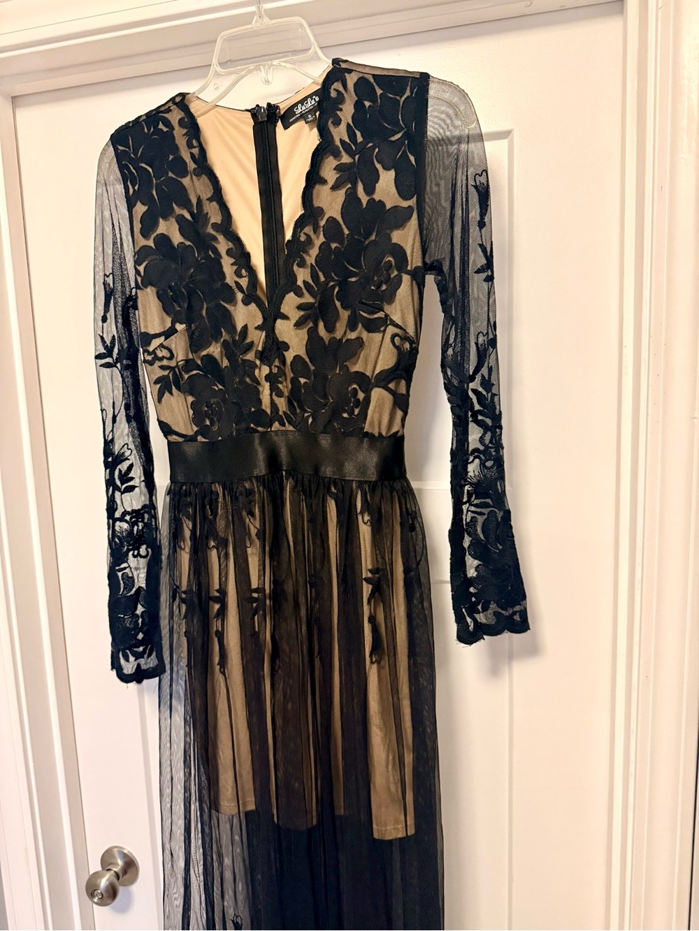 Lulus Black Maxi with Nude Lining, Night Moves, Small